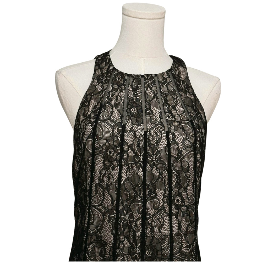 Haute Hippie Black Lace Overlay Sleeveless Drop Waist Midi Dress Medium Boho - Picture 2 of 10